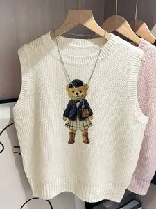 Women's Fashion Faux Fur Bear Print Vest Jacket, Casual Versatile Top for Fall & Winter, Stylish Plain Design, Comfortable Fit