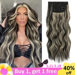 Summervibes [TOPHR HAIR] Clip in Hair Extensions Long Wavy Synthetic Hairpieces for Women and Girls,double weft hair, Easy to Install for Daily Use and Event Party Use,SummerVibes