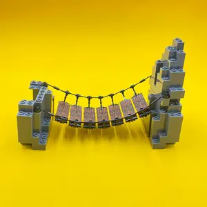 Building Blocks Mountain Canyon Suspension Bridge, Creative Cliff Top Suspension Bridge, Chain Bridge Rope Ladder Assembly Building Scene Model