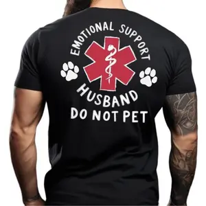 Humoristic Emotional Support Husband Tee for Spouses Gift for Husband Boyfriend Short Sleeve Crew Neck Top