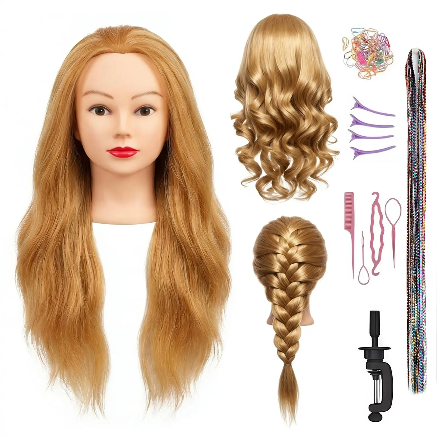 26 Inch 80% human hair mannequin  practice  for braiding manikin  with Clamp stand doll  for hair styling practice kit for  and  (golden 26-inch)