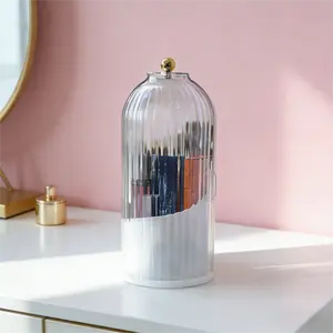 [Free!!ship] Spring Portable PP Makeup Brush & Toothbrush Holder 3-Grid Large Capacity Travel Organizer Waterproof Moisture-Resistant Dustproof Lid 4.8 in x 9.84 in 360° Spinning Design Anti-Slip Drainage Transparent Premium Plastic Practical Stylish Gift