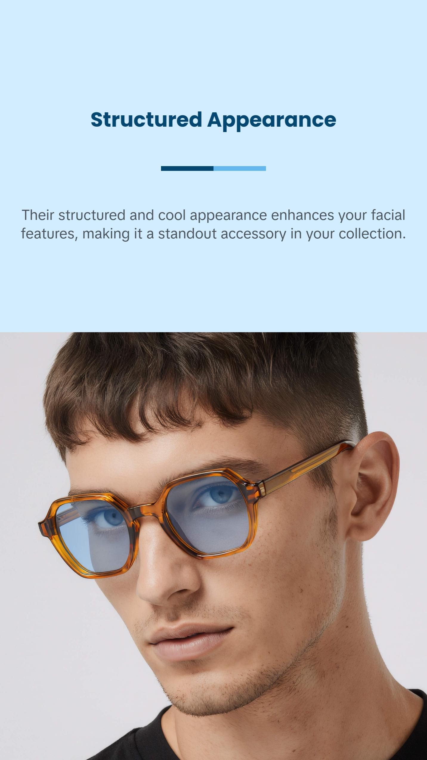OFFSET Sunglasses - Structured Cool Angular Hexagon Silhouette Acetate Frame Unisex Fashion Accessory for Everyday Wear