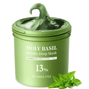 Holy Basil Bubble Deep Mask | Blackhead Removal & Pore Cleansing, Purifying Clay Wash-Off Pack, Carbonated Water, for Sensitive Skin | Korean Skincare, 90g / 3.17 oz