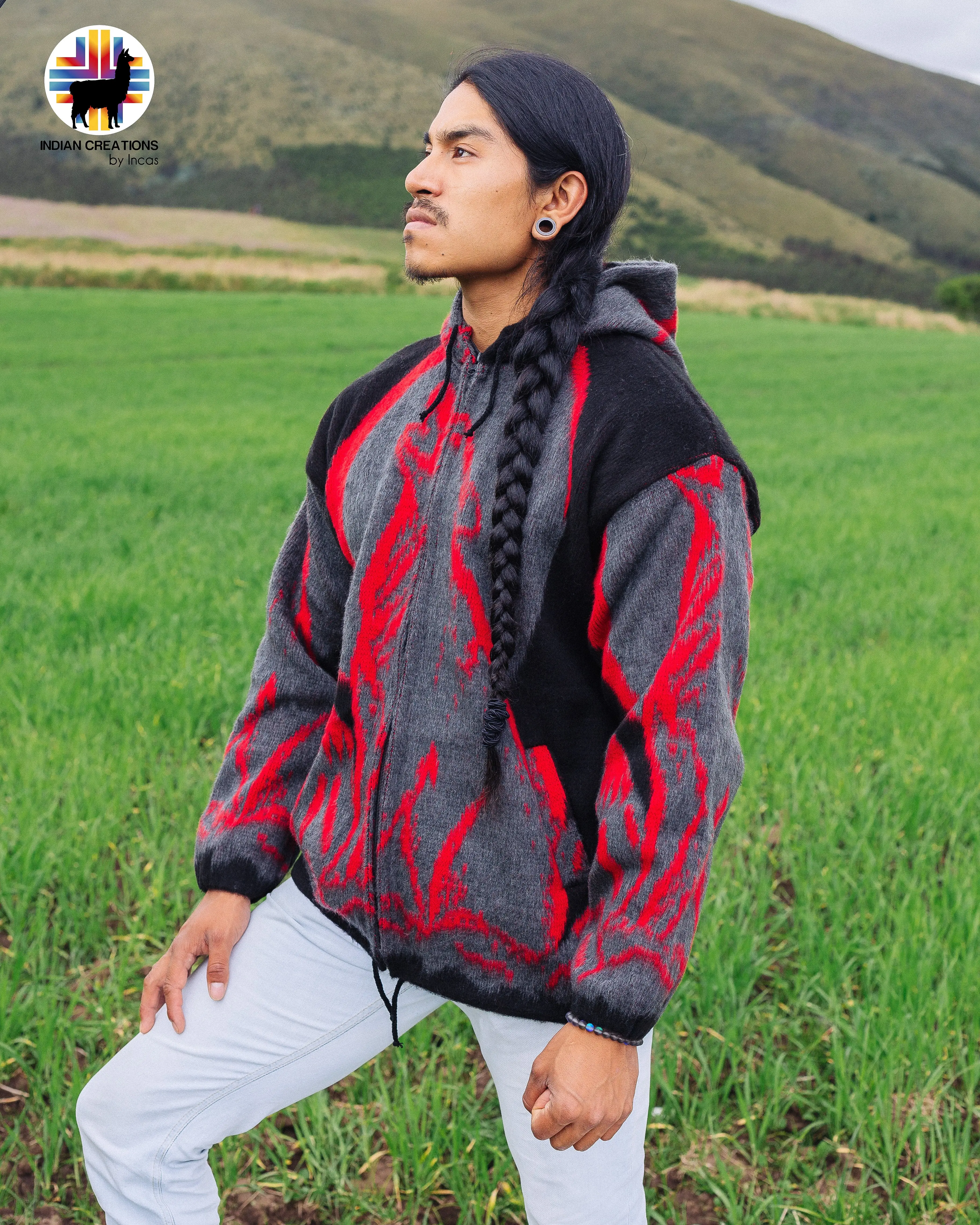 Red Spirit Wolf Alpaca Jacket
