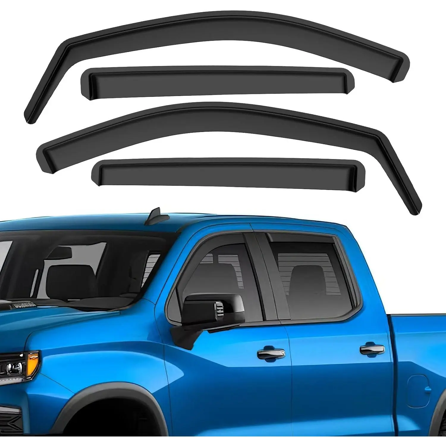 In-Channel Side Window Rain Guards - 4 PCS Black Wind Deflectors, Durable Vehicle Accessories Fit for Chevy Silverado 1500 Crew Cab 2019-2026, Compatible with GMC Sierra 1500 Crew Cab 2019-2026, Chevy & GMC Exterior Add-Ons, Gmc Accessories