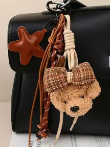 Cute Puppy Keyring Bow Dog Face Bag Purse Charm-Dog Keychain with Bow Tie, Keychain Kawaii, Dog Star Ornament,Beaded Accents Handmade Braided Rope Keyring,Cute Puppy Dog Pendant Charms Handbag Backpack Accessory for Pet Lovers Woman