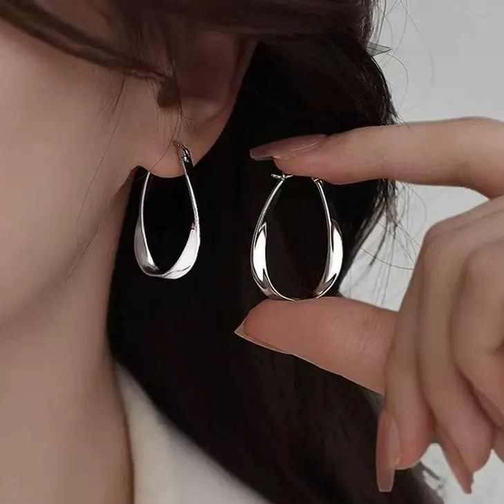 Chic Silver-Plated Teardrop Hoop Earrings for Women, Trendy Twisted Hoop Earrings, Elegant Statement Fashion Jewelry trendy birthday