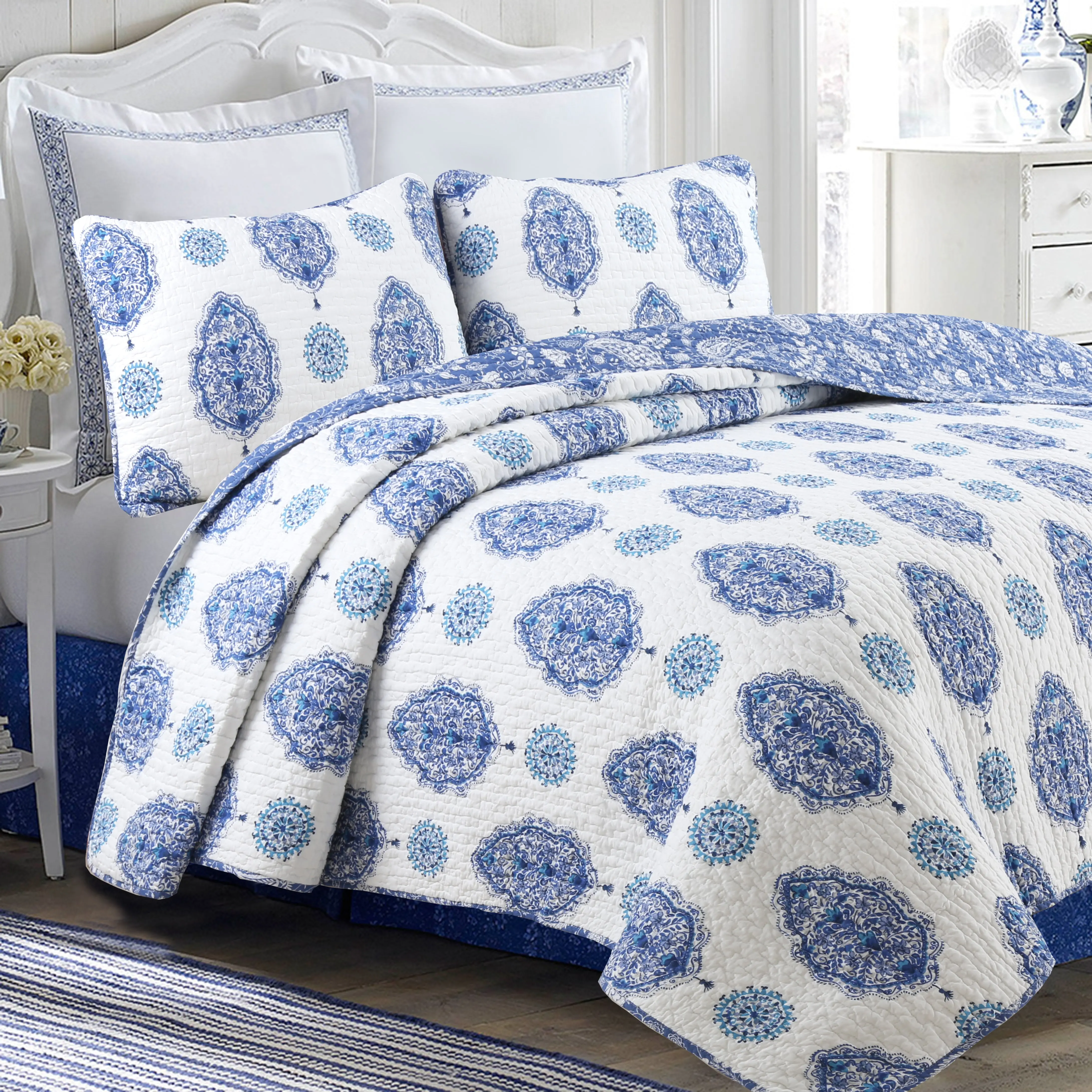 Hittle Cotton 3-Piece Reversible Quilt Set - Soft Bedding with Paisley Medallion, Decorative Option for Enhancing Your Sleeping Space, Soft Bedding Sets, Decorative Bedding Set
