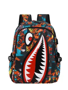 Creative Oxford Shark Backpack, Large Capacity School Bag, Street Style Unisex Shoulder Bag, All Seasons Contrast Mesh Design, Cute Backpack