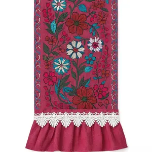 Red Bloom Elegance | 100% Linen Embroidered Table Runner  Handcrafted Festive Style