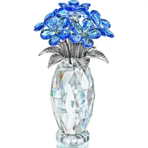 Blue Crystal Forget Me Not Flower Figurine,Flower Gifts for Women,Crystal Glass Flower Collectible Ornaments for Home Decor Table Centerpiece