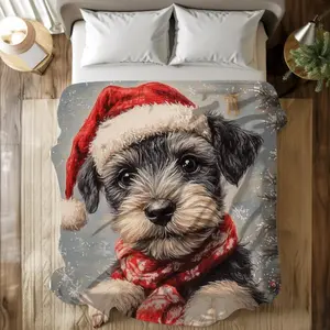 Christmas Schnauzer Puppy - Soft Light Weight All Seasons Art Blanket. Gift for Birthdays, Warm and soft flannel blanket Bed sheet and bedspread  Christmas gift DreamyDwell Textiles