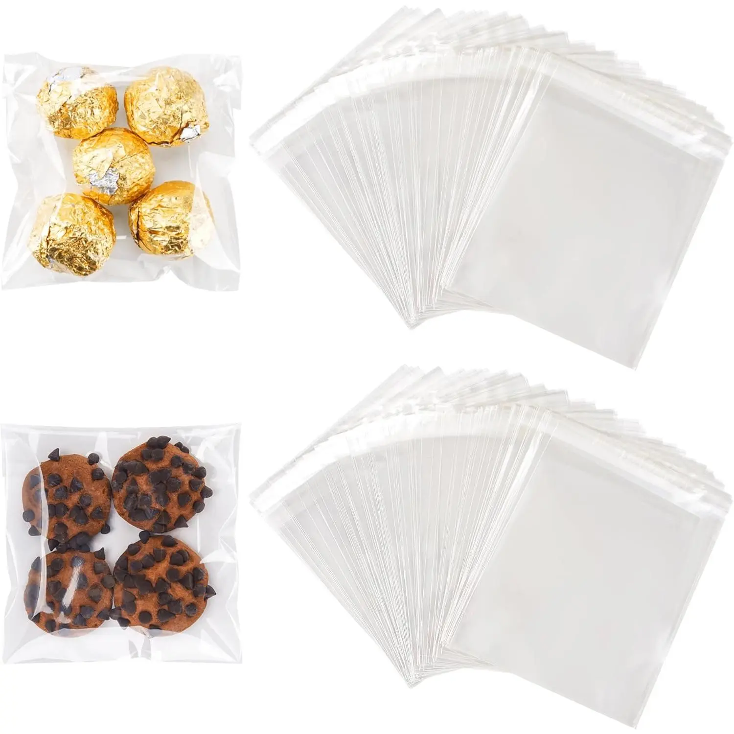 200PACK Self Sealing Cellophane Bags Clear Cookie Bags for  Giving  bag for Packaging Cookies, Candy, Gifts(4x4 INCH)