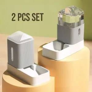 3.5L Large Capacity Automatic Dog Cat Feeder And Water Dispenser |   All In One Gravity Pet Feeding Set With Removable Food Bowls