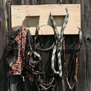5 Stall Bridle Rack - Rein Hangers - Tack Room - At The Barn - 2 Tier Halter Hanger - Live Edge Stable Sign - Personalized Horse Name