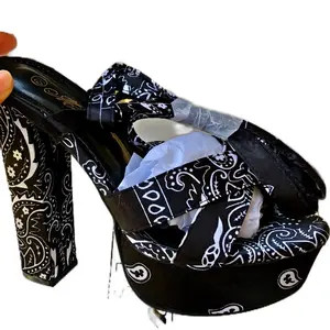 Black Open Toe Bandanna Heels