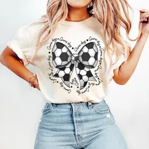 Comfort Colors Coquette Soccer Shirt, Game Day Shirt, Soccer Mama, Soccer Mom, Soccer Bow Png, Fall Sports, baseball shirt, Cotton Crewneck T-Shirt