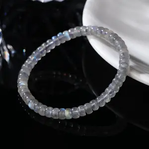 Natural Blue Labradorite Healing Bracelet Gemstone Crystal Beads Bracelets 7.5 Inches Natural Stone Beads for Men Women Stretchy Elastic String Handmade Jewelry Gift