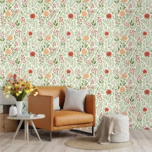 Fresh Plant Flower Wallpaper, PVC Material, Peel and Stick, Ideal for Kitchen, Living Room, Bedroom, Wall Decor, Large Area Transformation