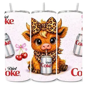 Diet Coke 20oz Tumbler with Adorable Cow Design and Cherry Motif for a Fun Drinking Experience
