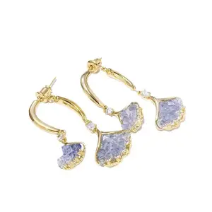 Super Shiny Blue Crystal Ginkgo Leaf Earrings, Unique Design, New Tassel Stud Earrings, Elegant and Face-Slimming Earrings E50103-EH