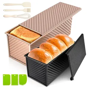 2Pack Pullman Loaf Pans with Lids,Baking Pan,Bread Loaf Pan,2.2 LB & 1 LB Dough Capacity,Bread Pans for Homemade Bread,Non-Stick Carbon Steel Bread Pans for Homemade Sandwich and Sourdough Bread,Baking Supplies