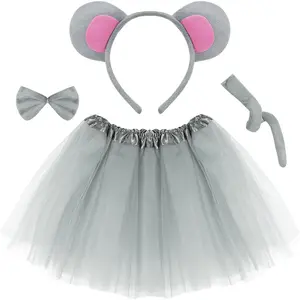 X-CPA17  Gray Mouse Costume Tutu Set with Ear Headband, Bowtie Tail - Animal Fancy Dress Outfit for Halloween Cosplay Party