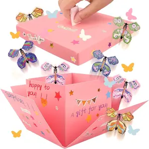 Flying Butterfly Explosion  Box - Valentines Day  Box with 5 Butterfly Sequins DIY Flying Butterfly  Valentines Day Birthdays Wedding  Box Explosion for Gifts Wrapping