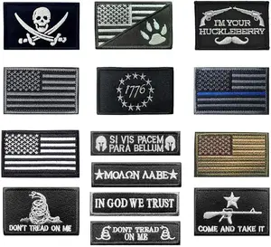 14 PCS Tactical Patch of USA Flag Patch Thin Blue Line Patch Pirate Badge Emblem Patches Full Embroidery Military Patch Set for Caps Bags Backpacks Clothes