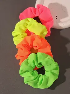4-Pack Candy Color Chiffon Fabric Scrunchies for Hair, High Elasticity Plain Design, Neon Fluorescent Colors, Perfect for Daily Use and Parties, Youth Fashion Accessory