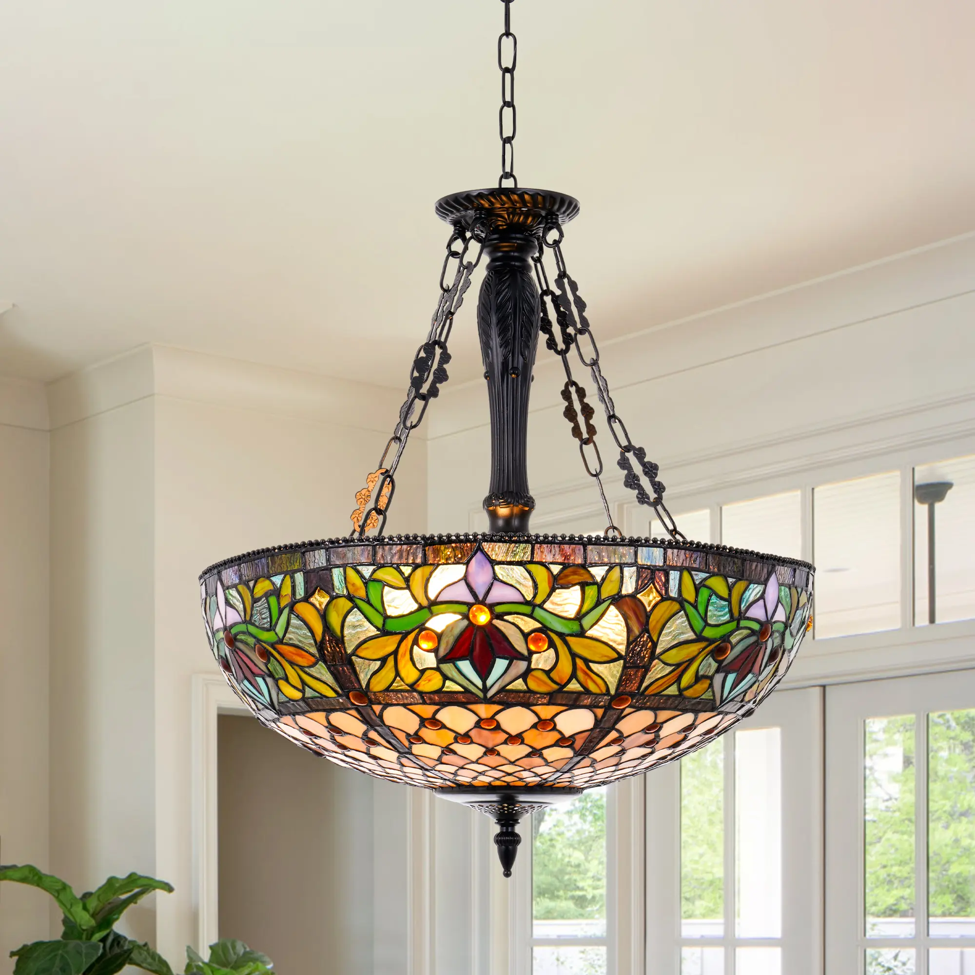 19.6in Japanese Country-Style Plastic Chandelier - 37.4in Height, 19.7in Diameter, Adjustable, with Ceiling Plate - Suitable for Living Room, Dining Room