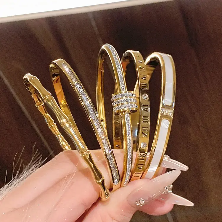 Stainless Steel Elegant Minimalist Bangle Bracelet Set, 5-piece Fashionable Classic Design, Jewellery Accessories, Perfect for Daily Wear & Special Occasions