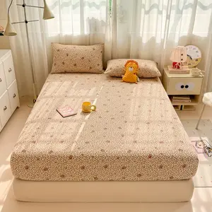 3pc Full Coverage Anti-Slip Leopard Print Bear Bed Skirt, Skin-Friendly Breathable Sweat-Proof Mattress Protector Dust Cover
