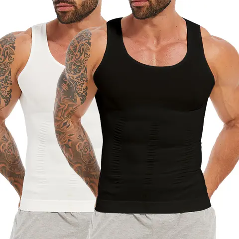 CATTIBOR Men's Compression Shapewear Tank Top (1-2 Pack) - Round Neck Sleeveless, Breathable Soft, Workout Gym Clothing, Sports Vests, Athletic Gym Tops, Casual Basic Menswear & Underwear