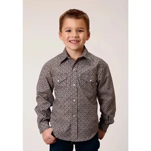 Roper Retro Print (Wine) - Boy's Western Shirt