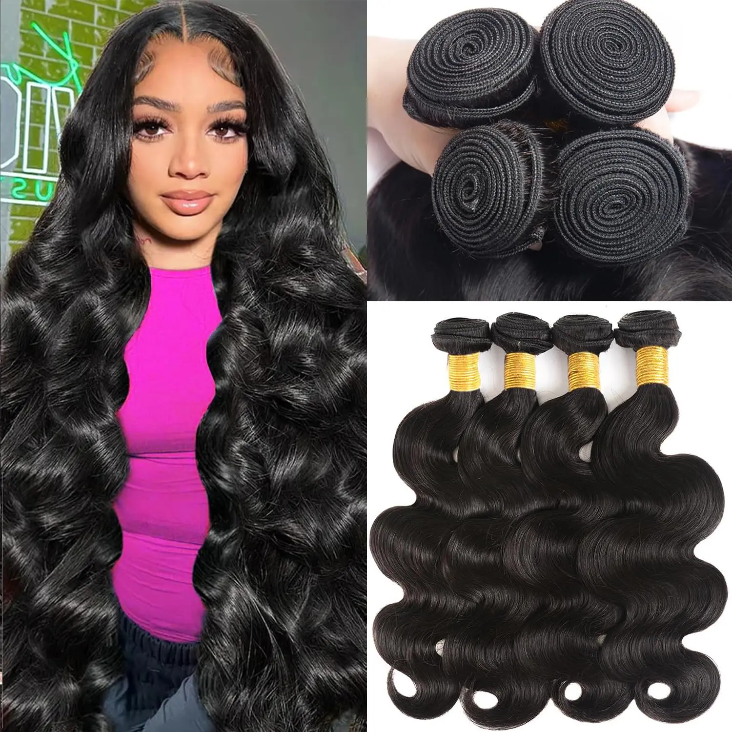[Limited Time Deal] Vinisay 12A Premium Virgin Hair Bundles - 4 Bundles of 100% Unprocessed Brazilian Human Hair Extensions, 20/22/24/26in Body Wave/Straight, Natural Black Quick Weave #Summerwins #Clearance, Body Wave Extensions
