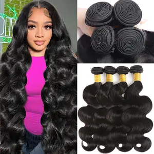 Vinisay 12A Human Hair Bundles 20 22 24 26 inch Body Wave,4 Bundles 100% Unprocessed Brazilian Virgin Hair Extension Quick Weave Natural Black