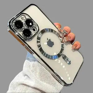 Luxury Transparent Magsafe Wireless Charging Case For iPhone 17Air 17 11 12 13 14 15 16 Pro Max Plus  Magnetic Soft Silicone Cover Matte Purple Gradient Glitter Bling Shockproof Cover Protection