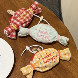 Cute Candy Shaped Plush Zipper Pouch, Lucky Embroidery Coin Purse Keychain, Lovely Bag Charm for Earphones, Lip Balm & Small Items, Exquisite Decor & Sweet Gift for All Ages