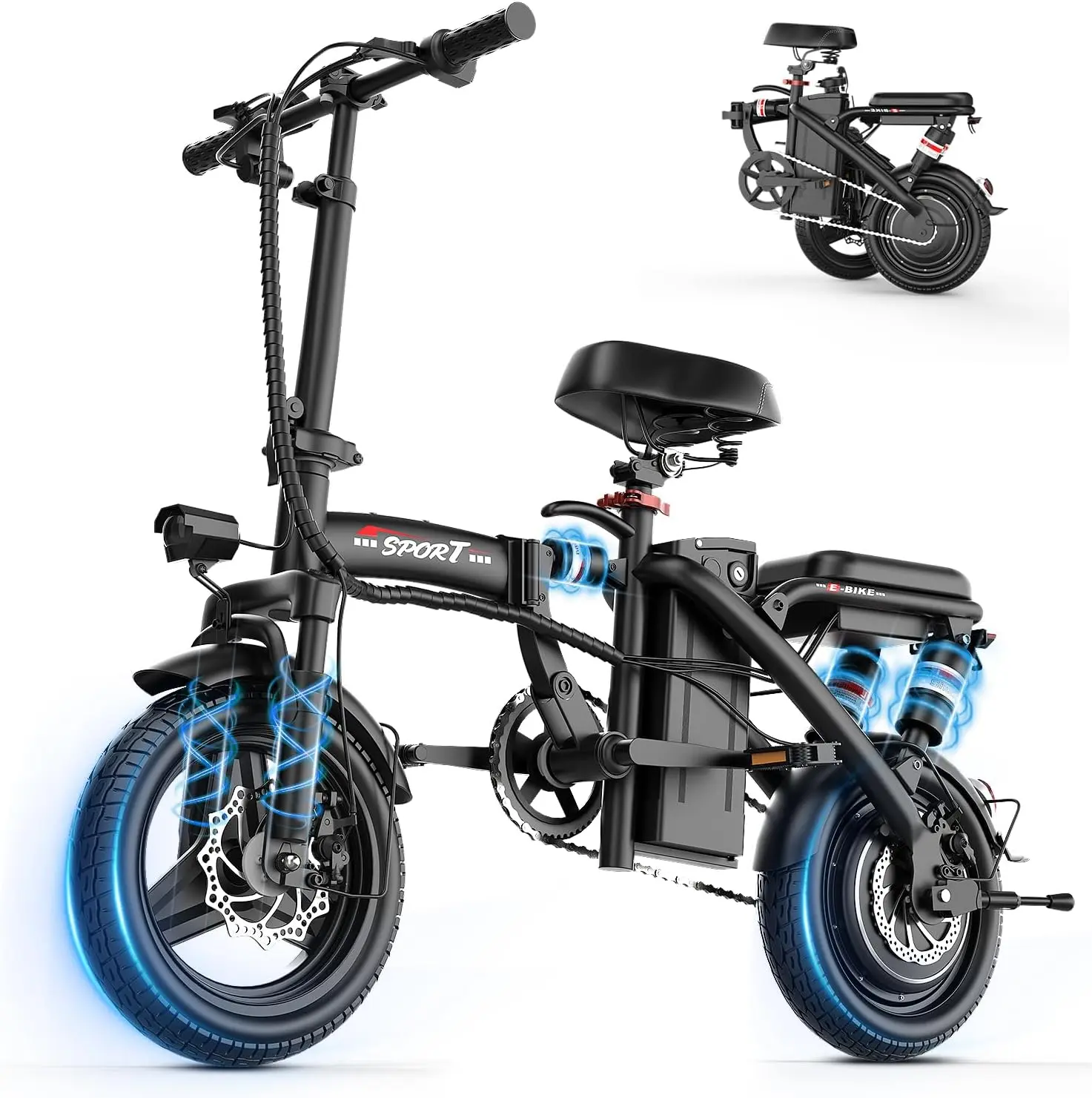 1200W Z8 Dual Seat Foldable City Ebike 48V13Ah 18650 Battery,25MPH Top Speed &35Miles Range,IPX7 Waterproof 14'' Inflatable Tire Adult Commuter Electric Bike