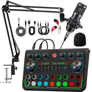 Professional Podcast Equipment Set, Bm-800 Condenser Mic Kit, BT Connection, Supports Mobile/PC, Audio Mixer, Dj Sound Control for Music Live Streaming Parties