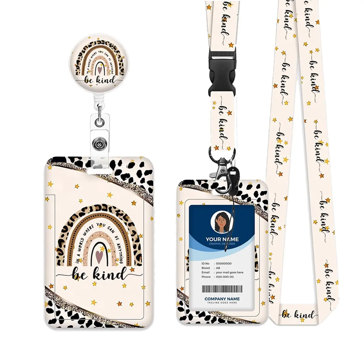 Women's ID Badge Holder Set, Rainbow Lanyard & Card Case, Personalized Lanyard, Be Kind Design, Medical Accessories, Detachable Phone Strap, Teacher Gift, Lanyard For ID Badge, Badge Holder With Lanyard