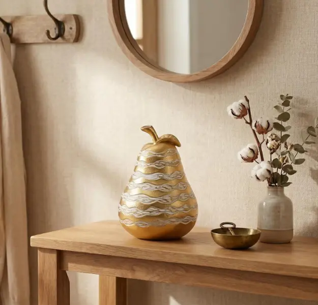 Pear Gold Decor Modern Home Decor Abstract Sculptural Figurine | Resin Craftsmanship, Gold Metallic Texture, Abstract Pear Design, Ideal for Shelf Decor