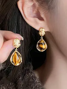 3 Pairs Vintage Amber-Color Resin Alloy Ear Studs, Suitable For Women's Daily Wear Jewelry, Christmas Gift, Holiday Gift, Singles Party Gift