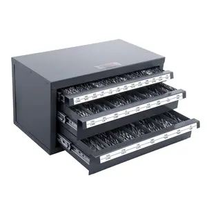 Heavy Duty Steel Drill Bit Dispenser Cabinet With Three Drawer Organizer For 1/16 Inch To 1/2 Inch Bits, Labeled Stackable Drill Bit Storage Cabinet, Durable Home Workshop Tool Organizer, Space Saving Garage Organization