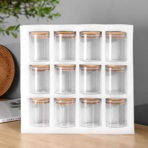 12 Pack 2oz Mini High Borosilicate Glass Jars, Food Storage Containers, Multi-Purpose DIY Candle Cups, Canister, Bamboo Genus Species, China Harvested