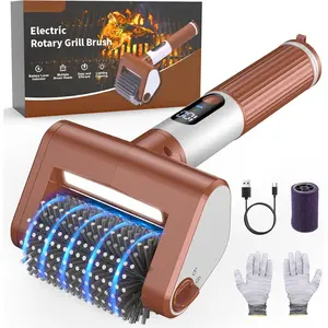 Electric Grill Brush for Outdoor, BBQ Grill Cleaner with Variable Speed, Cordless Grill Brush with Digital Display, Rechargeable Long-Lasting Battery, Waterproof & Replaceable Heads for Grill Cleaning