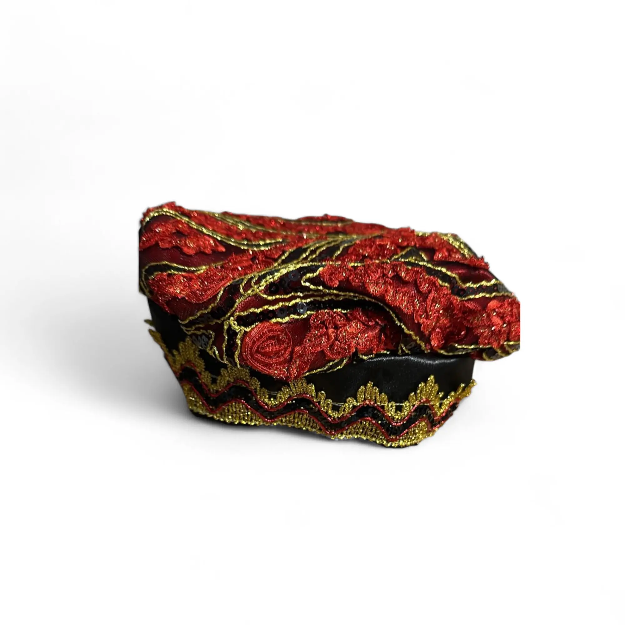 OSHA Unisex Beaded Decoration Elegua Santeria Crown Hat - Red & Black Gorro de Santería for Orisha Eleguá, Handmade Craftsmanship Ceremony Hat for Ifá Osha Yoruba Rituals, Spiritual Protection