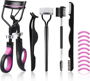 Eyelash Curler Kit – Lash Curler with Comb Separator, 3-in-1 Mascara Brushes, Tweezers, Eyebrow Brush & 10 Silicone Refill Pads